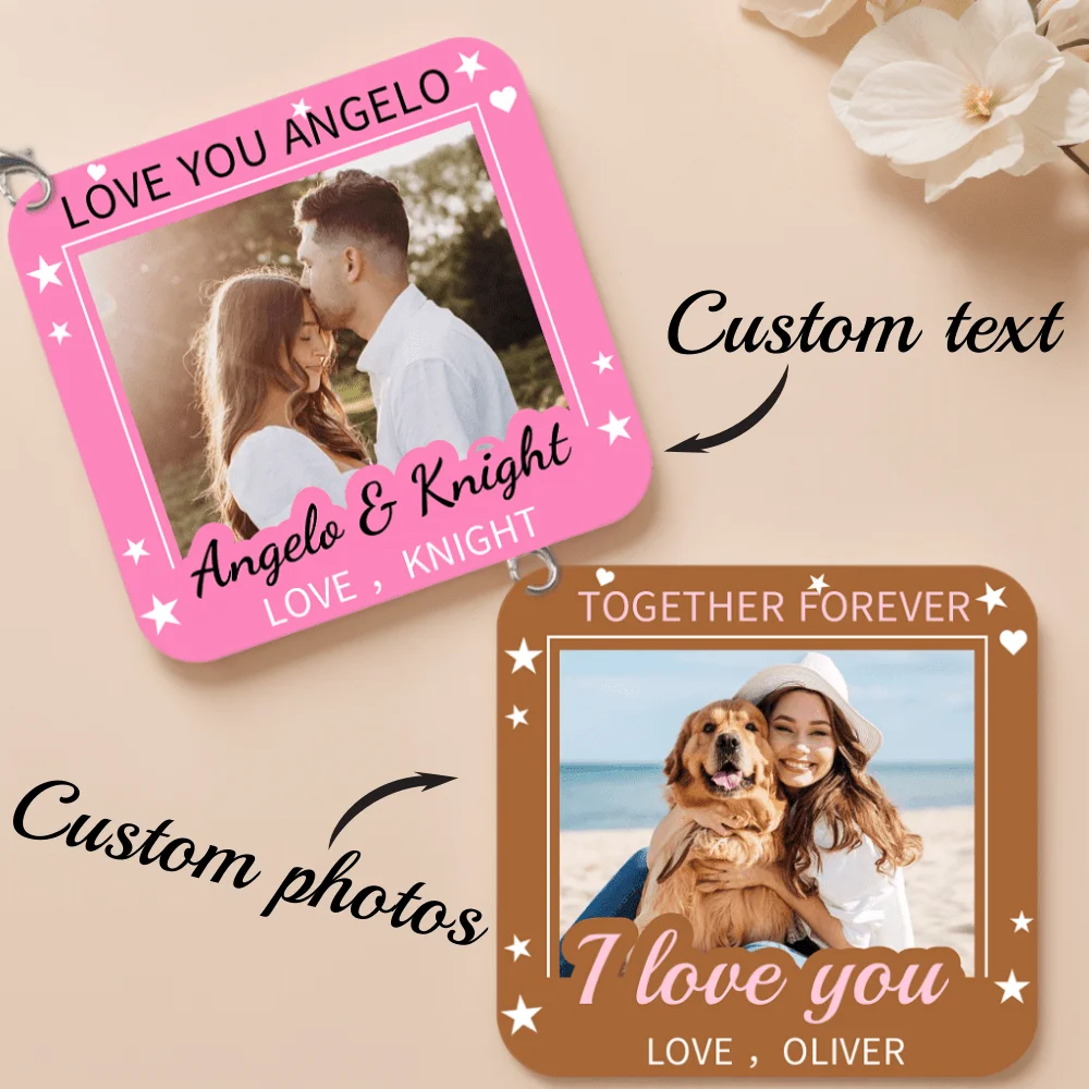 Individueller Acryl-Schlüsselanhänger Personalisiertes Foto Name Text Liebe Stern Modischer Schlüsselanhänger Party-Dekoration Geschenk Maßgefertigter Schlüsselanhänger Image