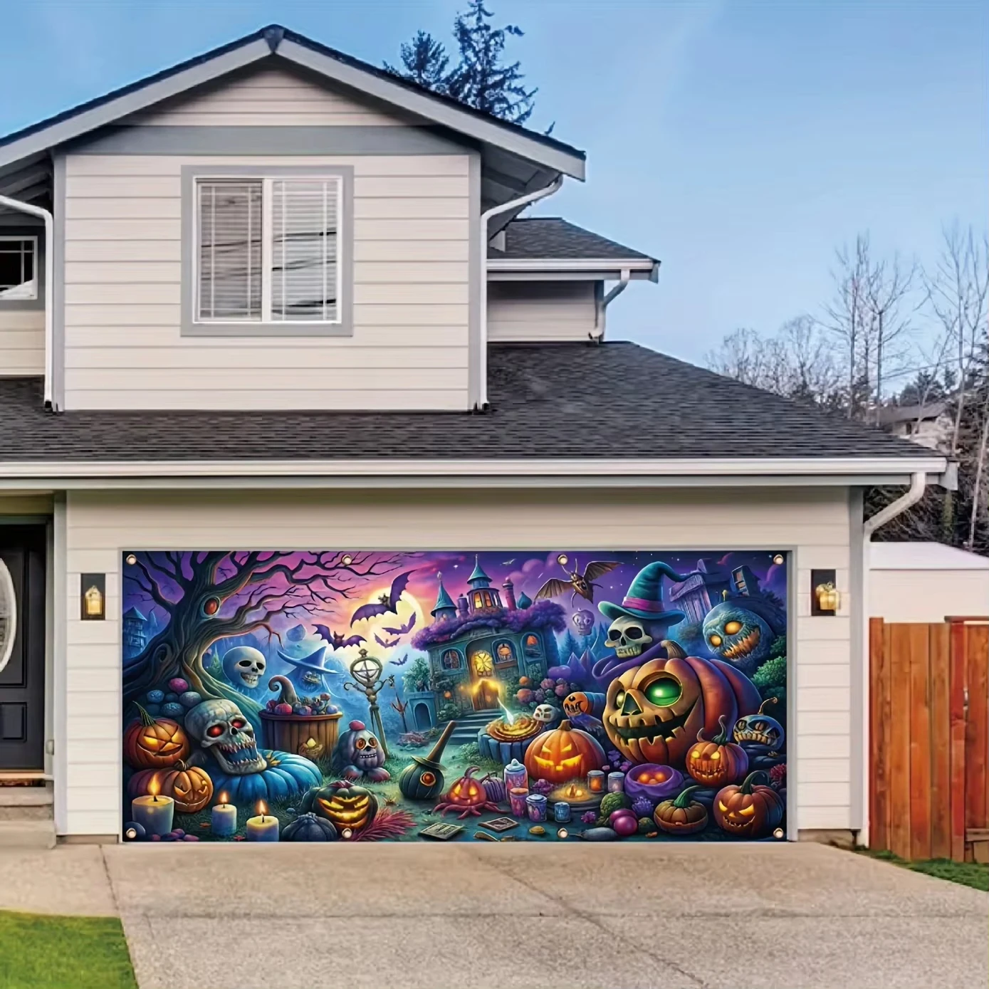 1PC Halloween Geist Garage Banner Wandteppich Verträumter Kürbis und Totenkopf Design Festival Dekoration und Partyzubehör Image
