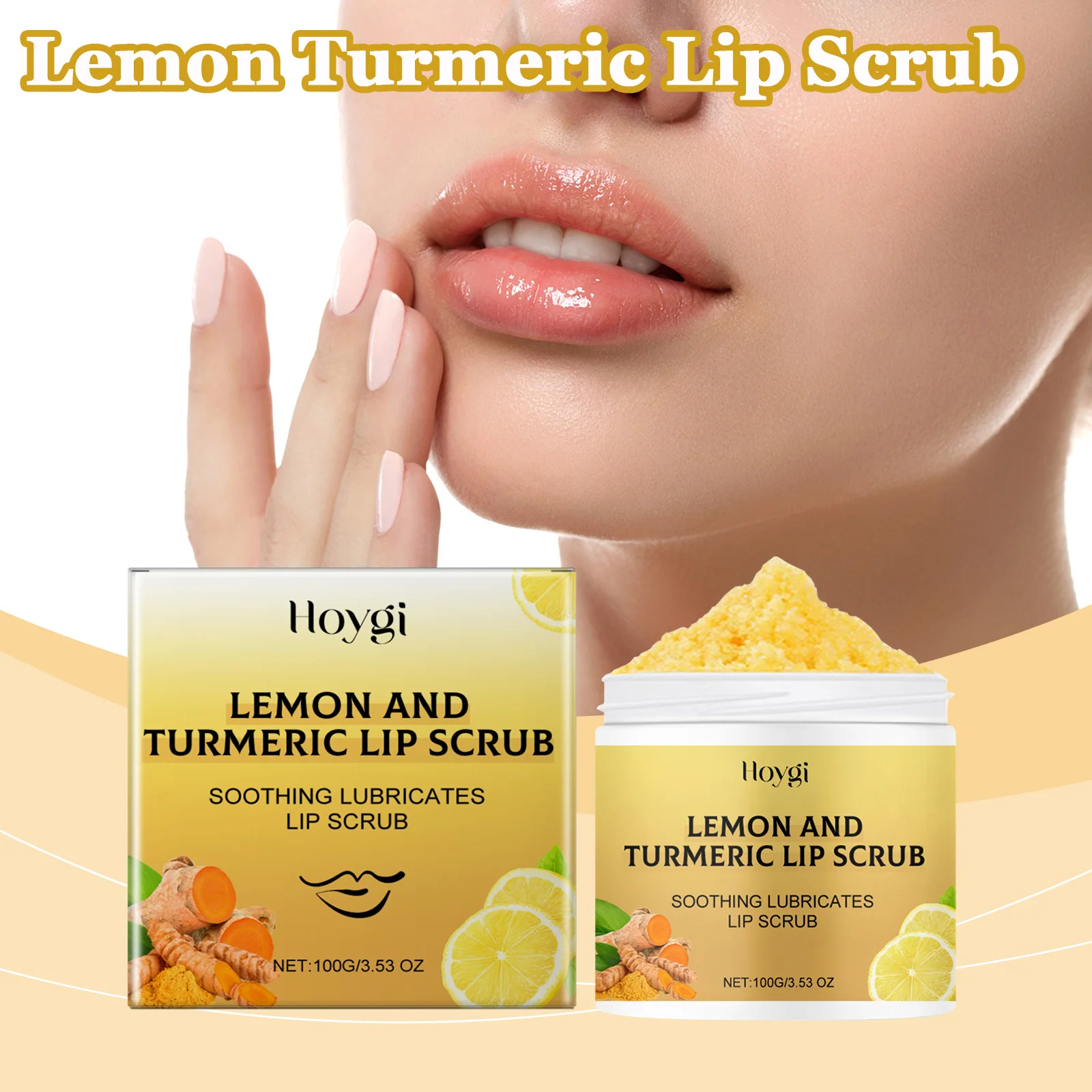 Kurkuma-Zitronen-Lippenpeeling, Entfernung abgestorbener Haut, Peeling, feuchtigkeitsspendender Balsam für trockene, rissige Lippen, verblassende Lippenlinien, nährende Lippenpflege Image