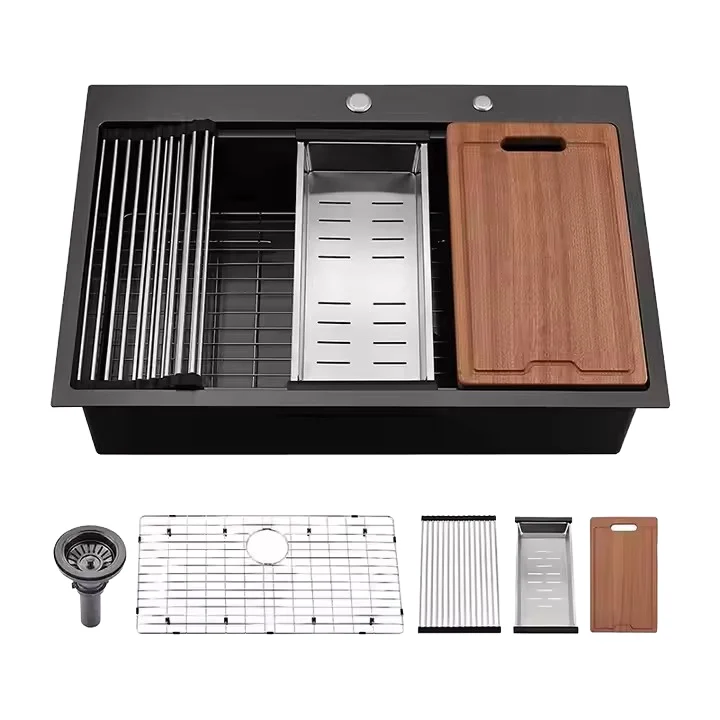 Évier de cuisine en acier inoxydable 304 fait à la main épaisseur personnalisée évier à cascade évier simple robinet ensemble d'évier de cuisine en nid d'abeille