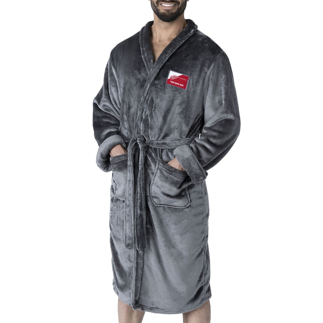 Detroit Red Wings Personalized Charcoal Men's Silk Touch Robe
