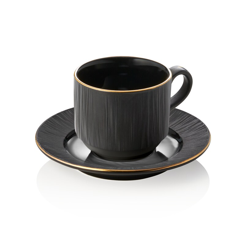 8x Obertasse mit Untertasse Set MAYA KURO, 240 ml, schwarz, Porzellan Tasse Image