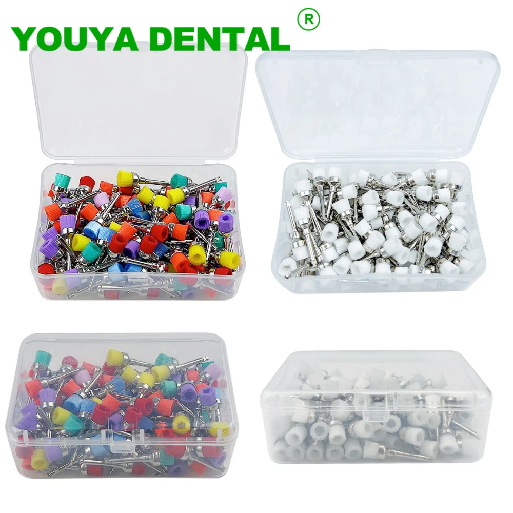 100 pz/scatola Dentale Profilassi Spazzola Colorata Ciotola Tipo di Chiusura Spazzole di Lucidatura In Nylon Lucidatore Testa Della Spazzola Odontoiatria Lab Materiali