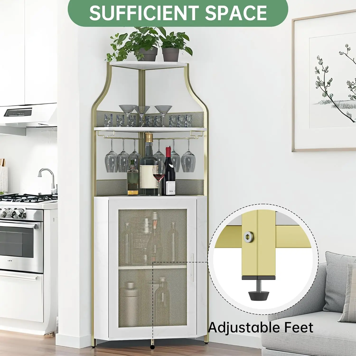 Meuble bar d'angle, casier à vin industriel à 5 niveaux, meuble à liqueurs d'angle haut, mobilier de bar pour salon, cuisine, ferme