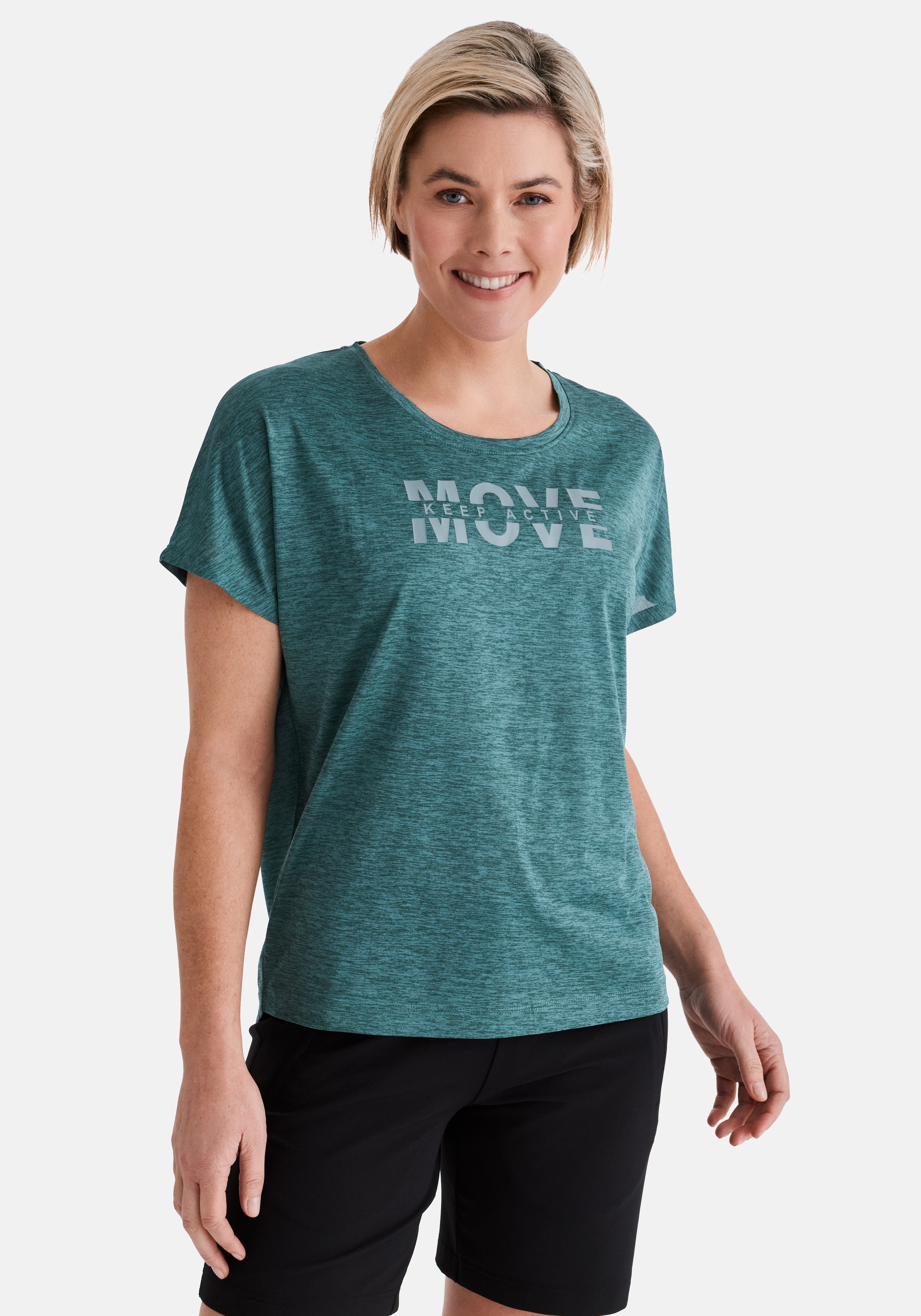 T-Shirt STOOKER WOMEN "CARLY Sport T-Shirt", Damen, Gr. 40/42, grün meliert, Feinstrick, 100% Polyester, loose fit, Rundhals, Shirts T-Shirt, Sport T-Shirt kurzarm für Damen