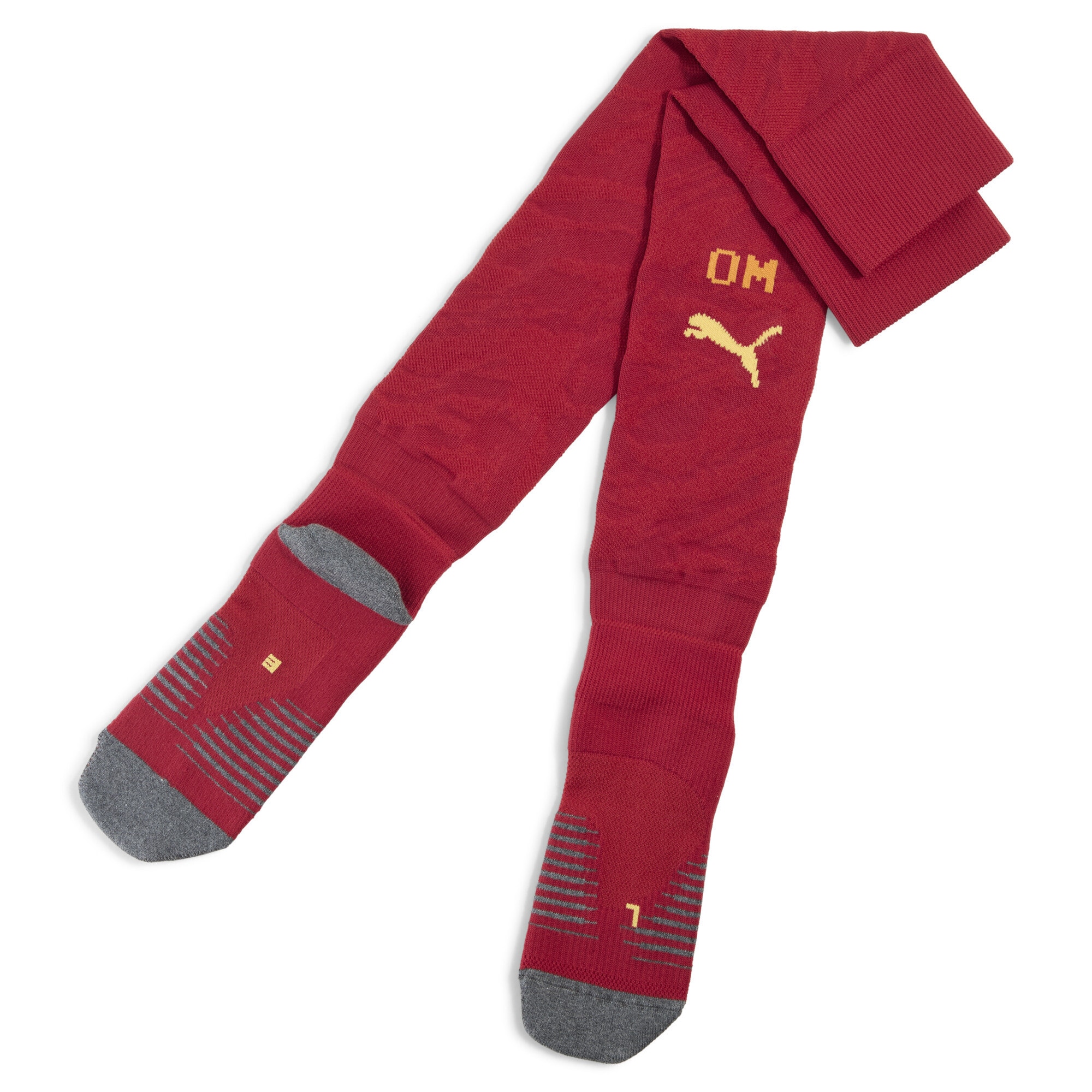 Fußball Stutzenstrümpfe PUMA "Olympique de Marseille 25/26 Torwartsocken Herren", Herren, Gr. 10-12, gelb (schwarz crimson sunny gelb rot), 65% Polyester, 20% Polyamid, 13% Baumwolle, 2% Elasthan, Socken Image