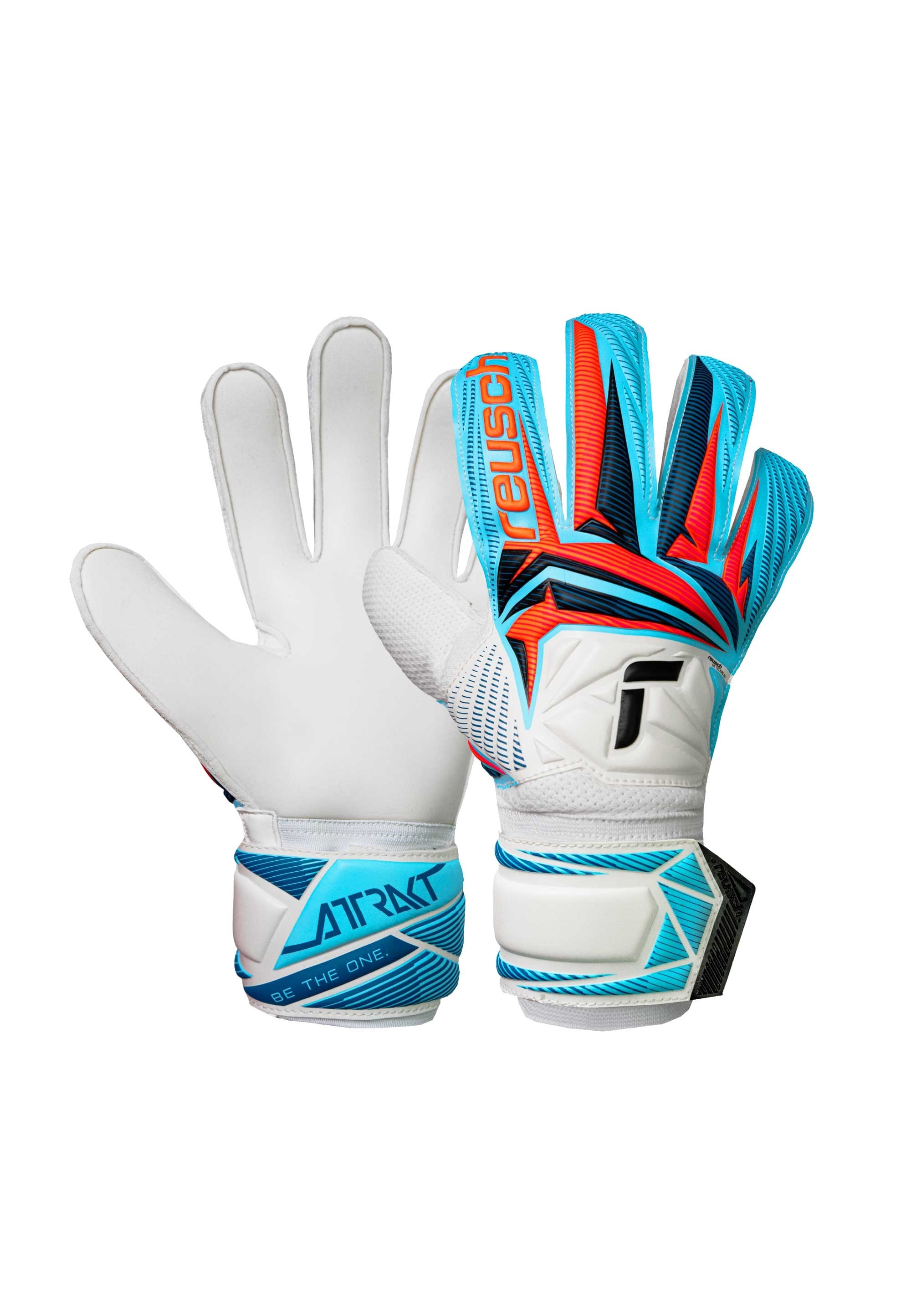 Torwarthandschuhe REUSCH "Attrakt Solid", Damen, Gr. 10, weiß, hellblau, 29% Polyester, 5% Polyurethan, 1% Baumwolle, Handschuhe, mit hochelastischem, sicherem Verschluss Image