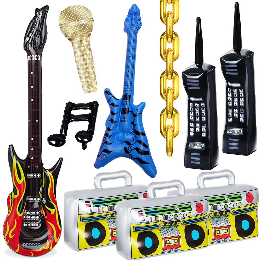 80er 90er Jahre Musik Geburtstagsparty Dekorationen Aufblasbare Boombox Radio Gitarre Mikrofon Ballon Hip-Hop Thema Neon Party Zubehör