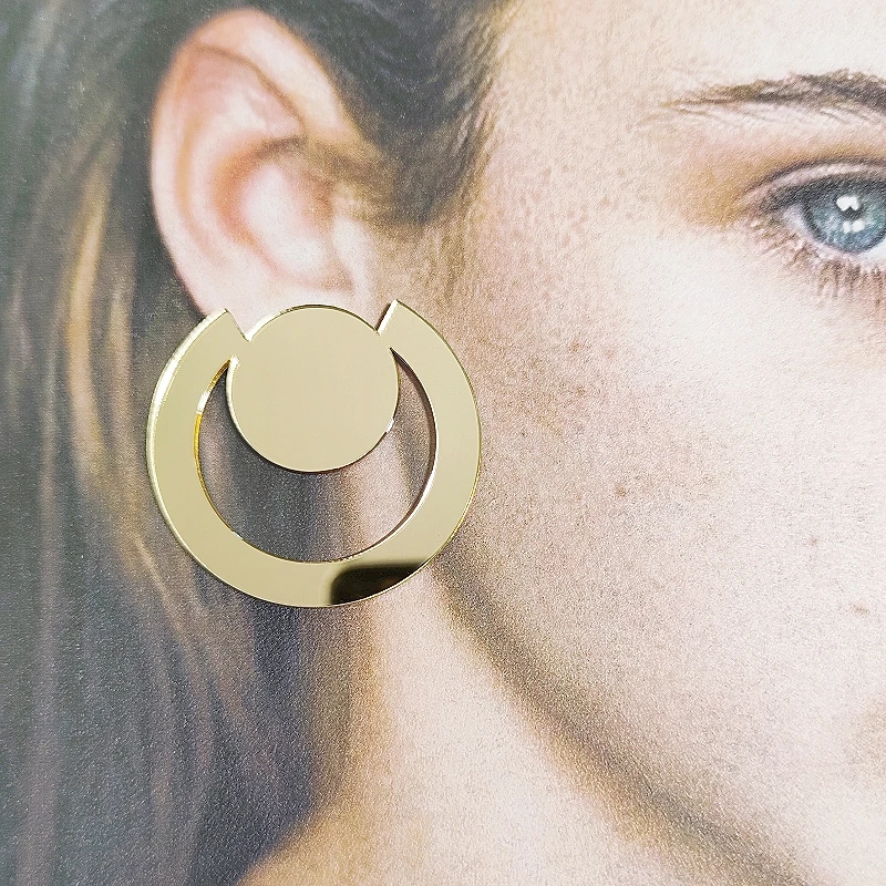 KUGUYS Timeless Classic Post Gold Silber Silber Creolen Ohrstecker für Damen, Spiegel-Acryl, Modeschmuck, Vintage-Accessoires