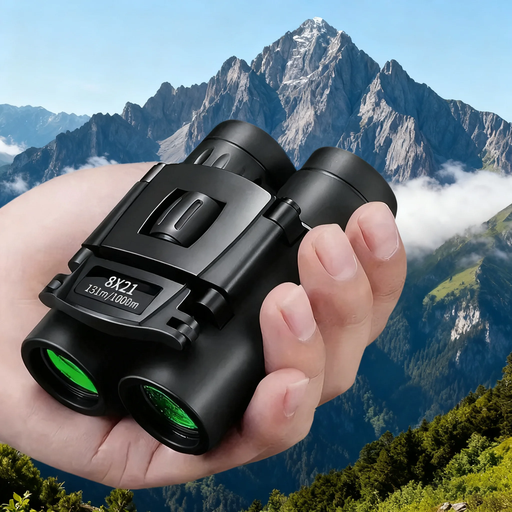 Tragbares 8X21 HD leistungsstarkes faltbares Fernglas, Mini-Teleskop mit großer Reichweite und BAK4-FMC-Optik für Camping, Sport, Wandern im Freien Image