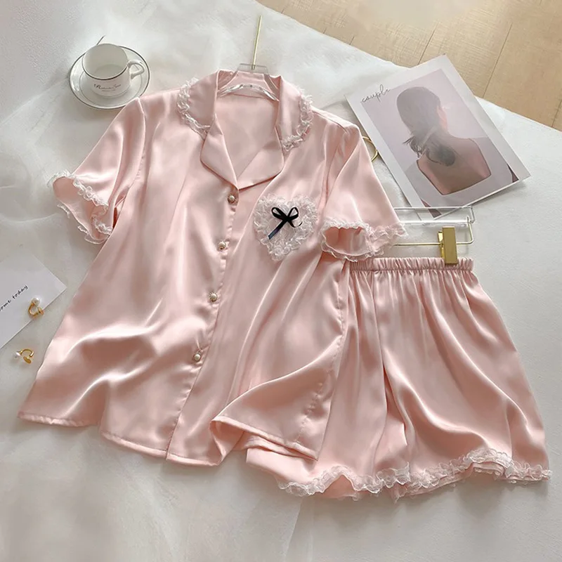 Süße, farblich abgesetzte, karierte Pyjamas für Damen im Sommer: Neues Sommer-Set mit kurzärmeligem Oberteil und Shorts – Süßes Loungewear-Set Image