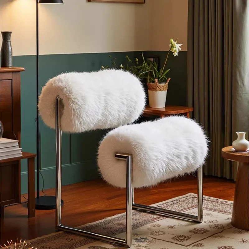MOMO Mittelalterlicher Bauhaus-Stil Einzelsessel Designer Kreativer Edelstahl Imitat-Wolle Loungesessel Sofasessel Minimalistisch