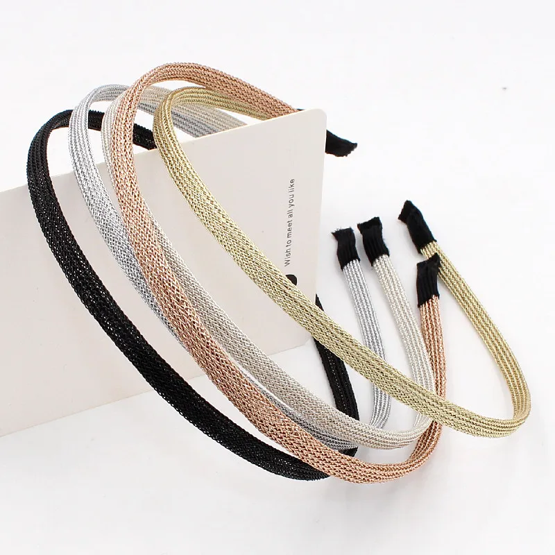 Neue Mode Sehr Dünne Draht Mesh Beschichtet Metall Stirnband Gold Silber Überzogene Haarband Einfache Feste Plain Haar Hoop Frauen Haar Halter Image