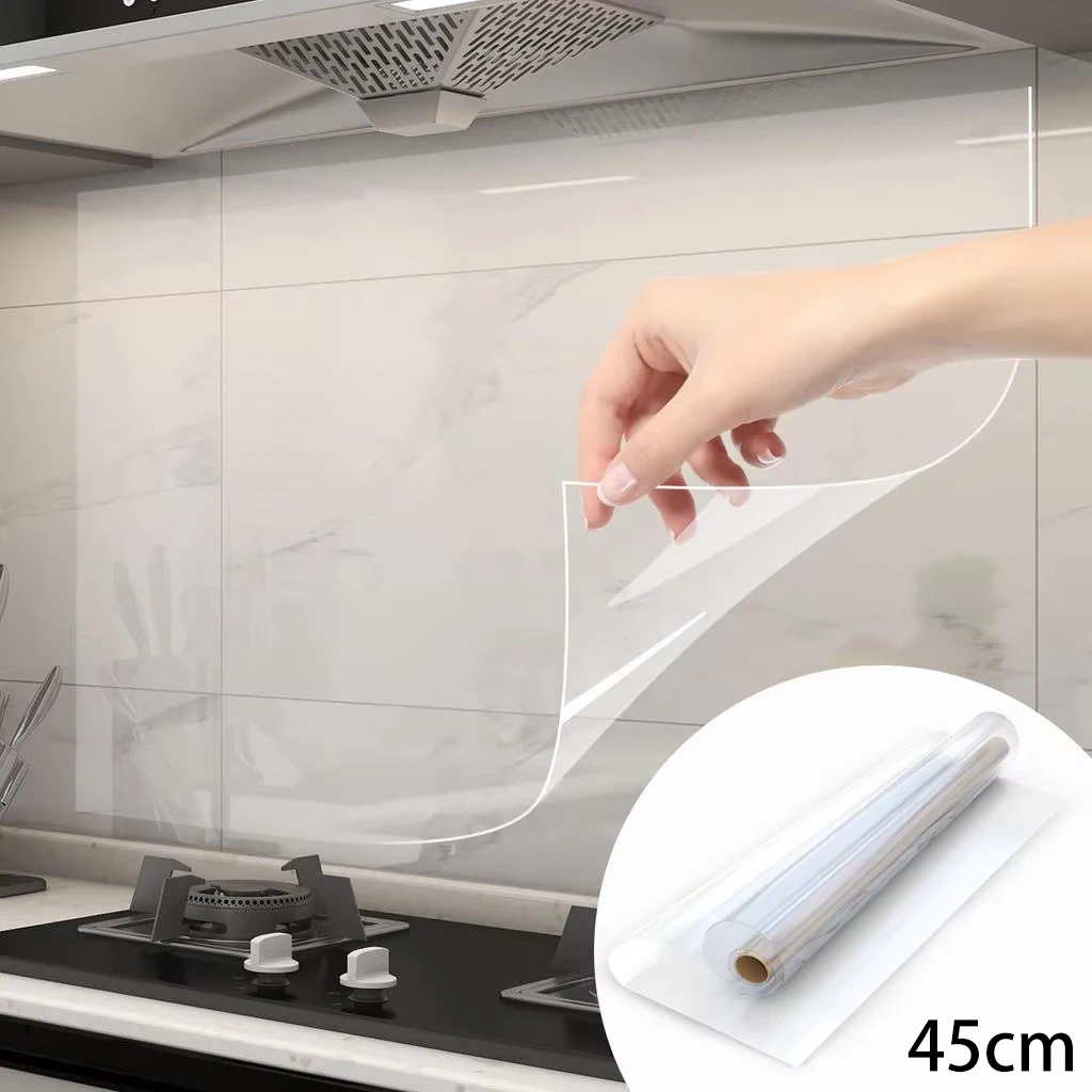 45 cm transparente Tapete, geeignet für Küchen, elektrostatische Adsorption, Schutzfolie, ölbeständiger Wandaufkleber, Heimdekoration Image