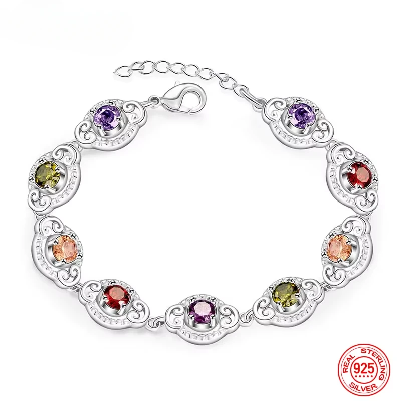 Feines 925 Sterling Silber Mode Kristall Charm Armband Armreif für Damen Hochzeit Party Liebhaber Geschenk Schmuck Party Geschenke Image