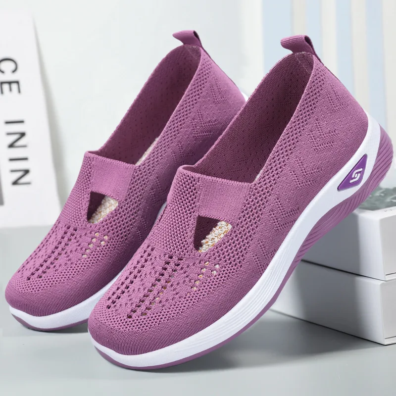 Frauen Neue Sommer Schuhe Mesh Atmungsaktive Turnschuhe Licht Slip auf Flache Plattform Casual Schuhe Damen Anti-slip Walking gewebte Schuhe