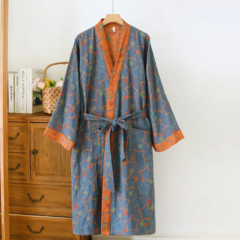 100% Baumwolle Kimono Nacht Kleider 3/4 Hülse Frühling Herbst Bademantel Für Frauen Casual Lose Nachtwäsche Hause Robe Damen Zeigen Tragen Image
