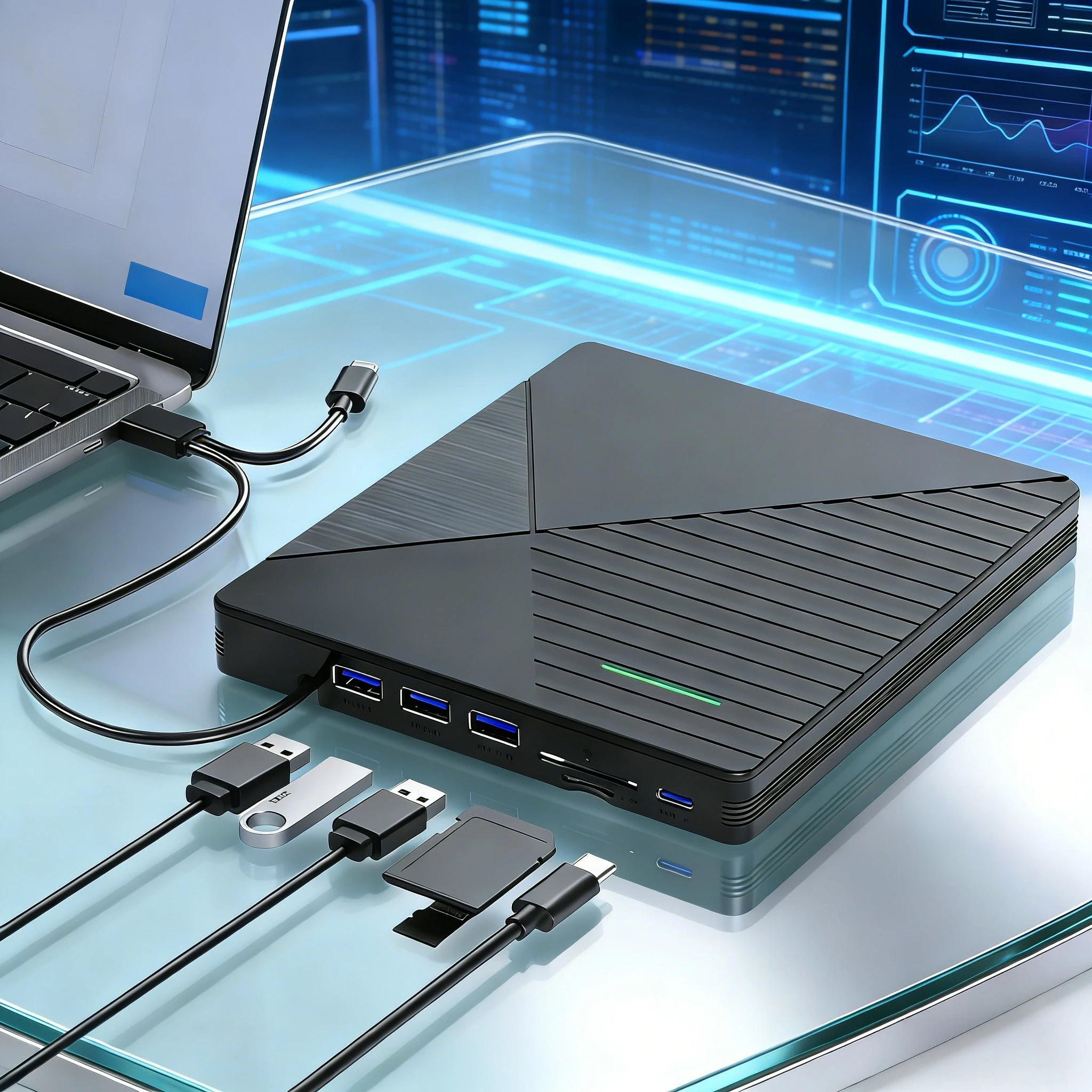 7-in-1 USB 3.0 Typ-C externes CD-DVD-RW-Laufwerk, Multifunktionslaufwerk, DVD-Player, Brenner und Lesegerät für Windows, Mac, PC und Laptop Image