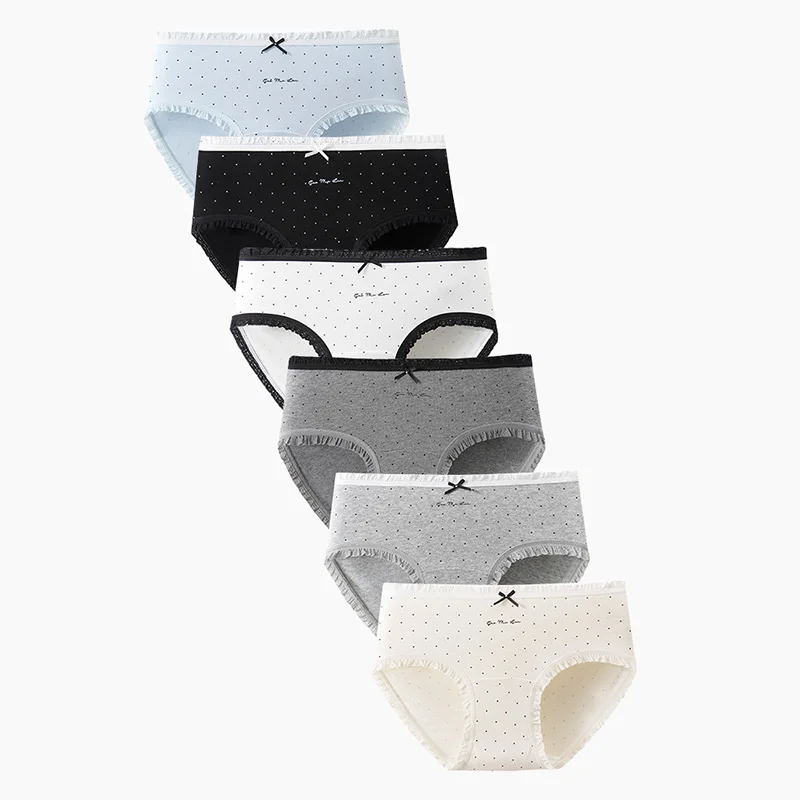 6-teiliges Set Damen-Slips aus Baumwolle mit Schmetterlingsknoten, einfarbig, mittelhoher Bund, atmungsaktiv, elastisch, Freizeitunterwäsche für Damen Image