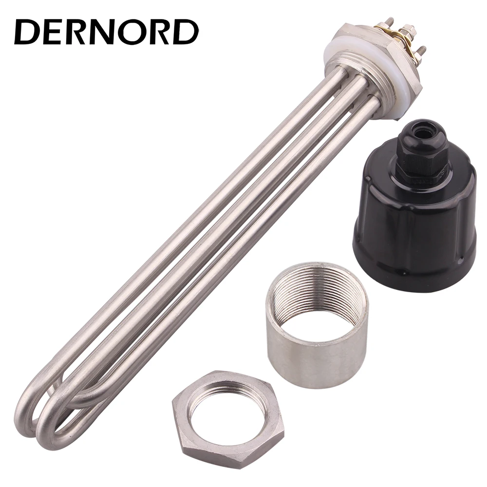 DERNORD 3 kW/4,5 kW/6 kW/9 kW/12 kW 220 V/380 V elektrisches Heizelement für Wasser 1,5 Zoll Gewinde SUS304 Tauchkessel Rohrheizung