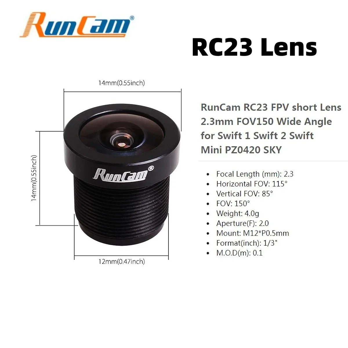 RunCam Ersatz 2,1 mm 2,3 mm Objektiv RC5L RC18M RC21 RC21M RC23 RC23M Ersetzen Sie das Objektiv für Swift RACE Eagle Kamerazubehör Image