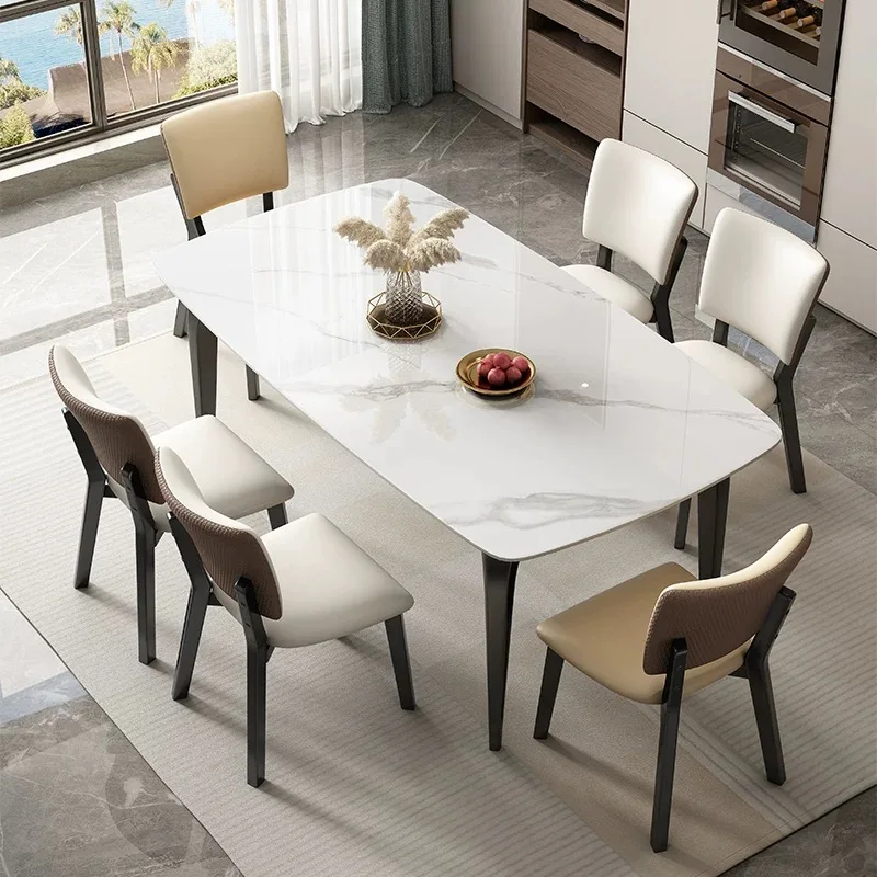 Luxuriöser Moderner Marmor-Esstisch mit Stühlen, 4-6 Sitzplätze, für Restaurant und Wohnzimmer, Metall-Möbeldesigns 2025