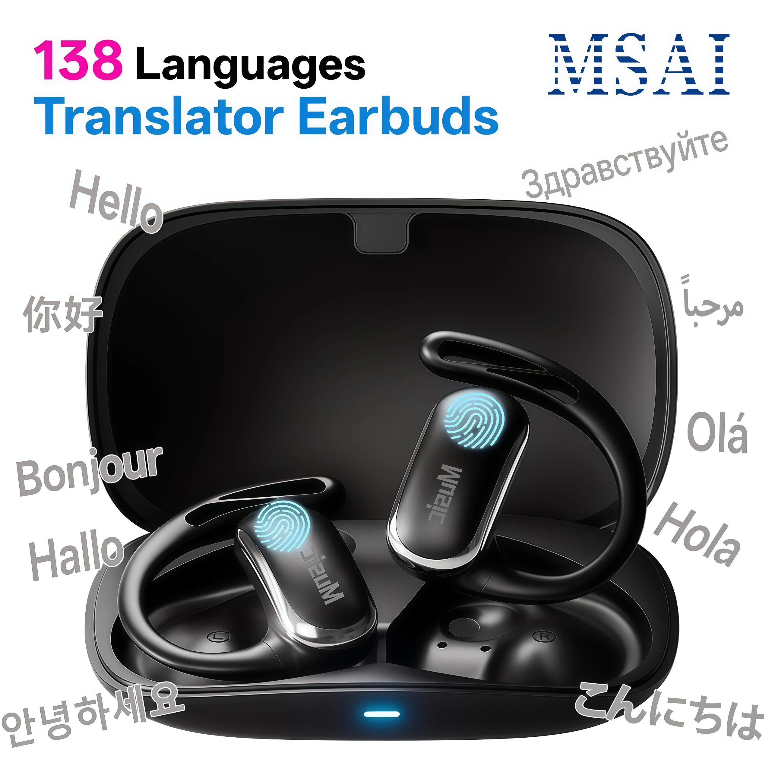 T25 KI-Übersetzungs-Ohrhörer 144 Sprachen Sofortübersetzung Ohrbügel-Kopfhörer Bluetooth 5.4 Echtzeit-Sprachübersetzung Wasserdicht für iOS & Android Image