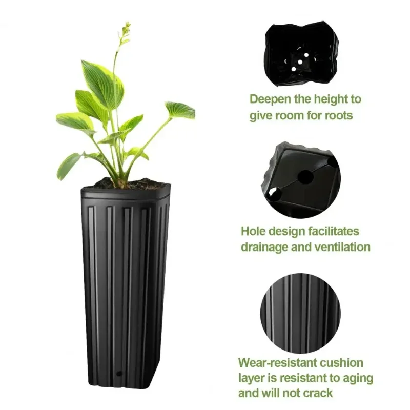 Tiefe Pflanzentöpfe für Gartenzubehör mit Abflusslöchern, Blumenkeimung, Sämlingsbehälter, Topf Image