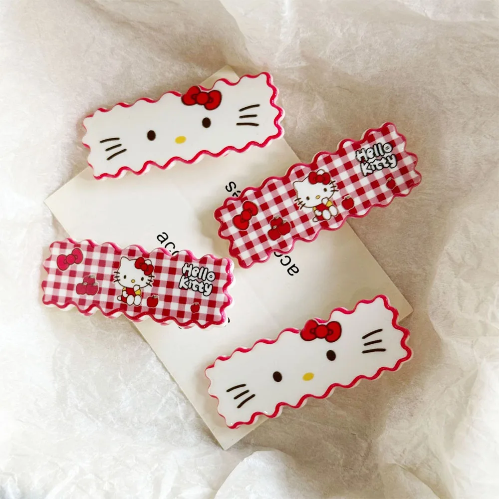 4 Stück Sanrio Hello Kitty Haarspangen, Niedliche Cartoon-Haarklammern in Rosa, Modische Haarclips für Mädchen, Pony-Clips, Damen-Haaraccessoires, Geschenke