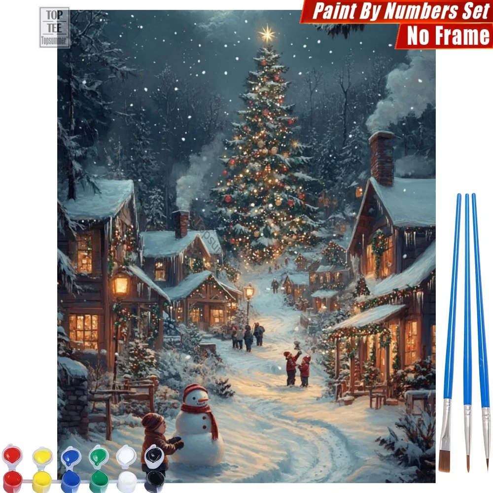 Weihnachtliches verschneites Dorf DIY Malen-nach-Zahlen-Set – Festliche Atmosphäre Dorf-Aktivitäten für zu Hause Thanksgiving-Geschenk für die Frau Image