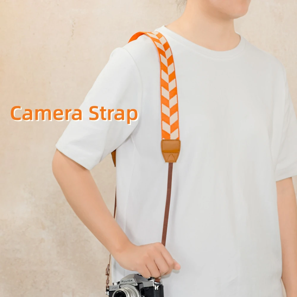 3,8 cm einfacher orangefarbener gewebter Kamera-Halsgurt, verstellbare Schultergurte für Canon, Nikon, Sony, Fuji, Pentax, Leica, DSLR-Zubehör Image