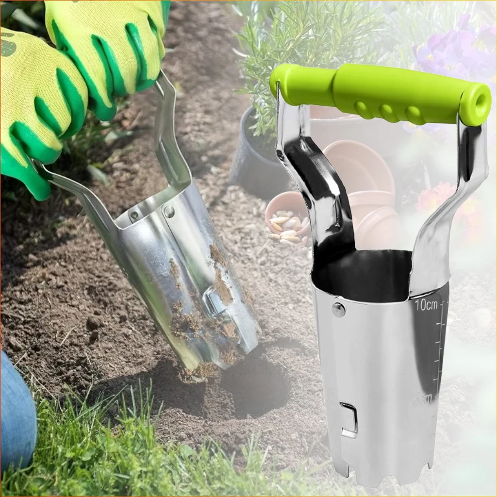 1-5 Stück Edelstahl-Sämaschine mit Holzgriff für Gartenbau, Lochbohrer, Setzling-Transplantation, Blumenpflanzung Image