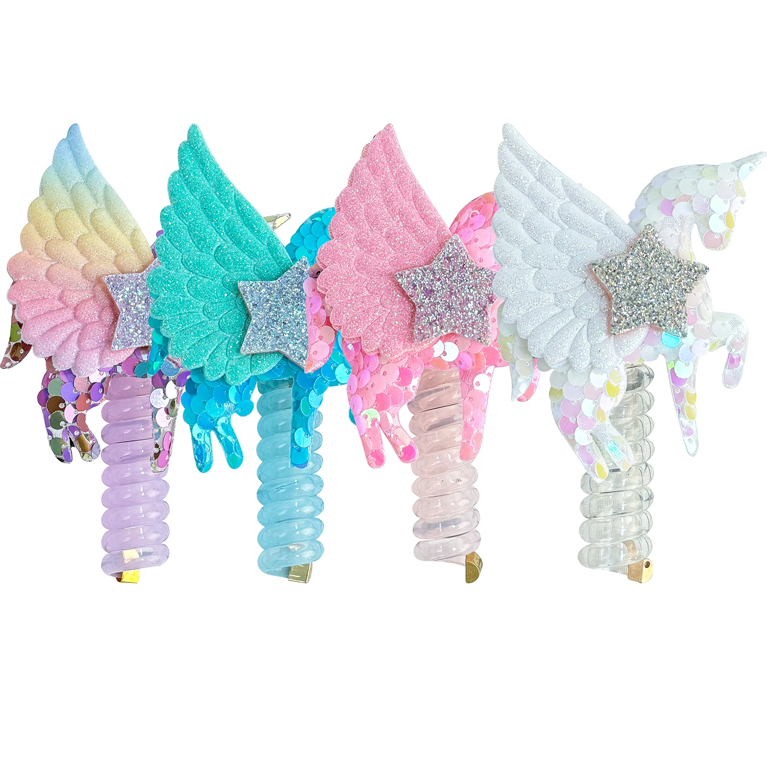 Neue Einhorn elastische Haars eil süße Mädchen Telefon Draht Linie Elastizität Glitzer Flügel Stern Haarband für Kinder Haarschmuck Image