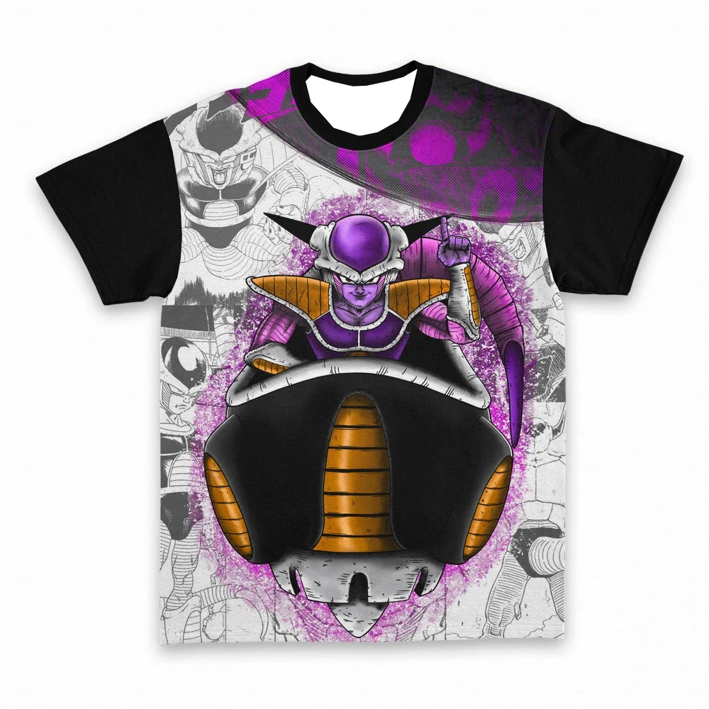 Dragon Ball Z Frieza First Form Pod Manga Print T-Shirt mit schwarzen Ärmeln, Anime-Grafik-T-Shirt