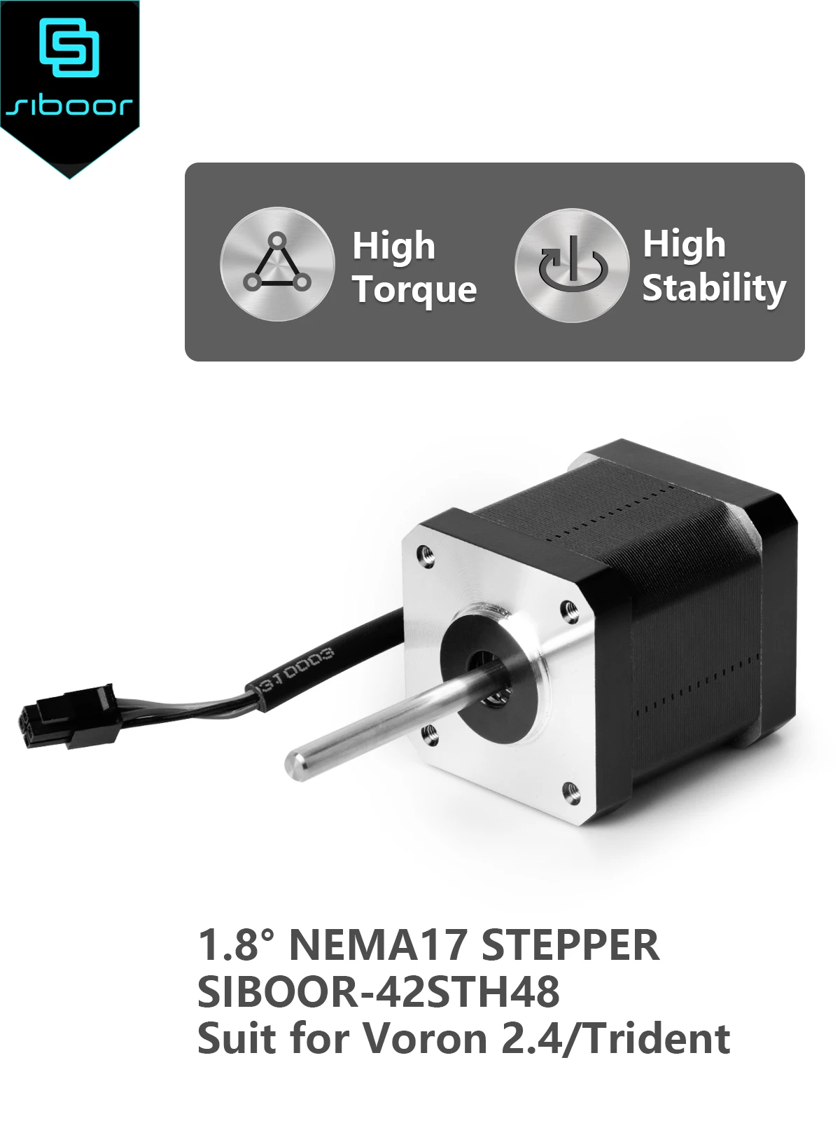 3D-Druckermotor 1.8 ° NEMA17 Schrittmotor SIBOOR-42STH48 1,8 Grad für Voron 2.4 Trident 3D-Drucker Image