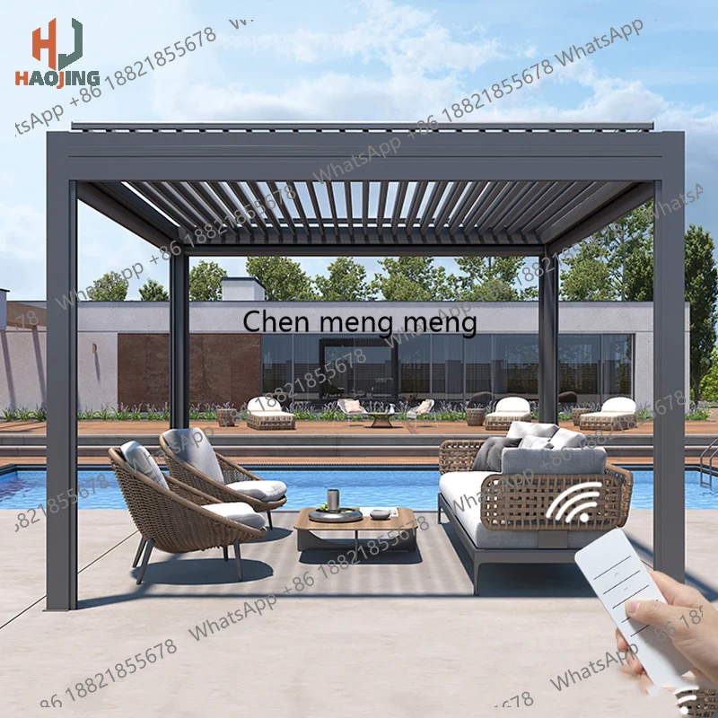 Gartenmöbel für den Außenbereich, Aluminium-Pavillon 3x4 4x4 6x3, kundenspezifische Metall-Pergola mit elektrischem Dach und Lamellen.