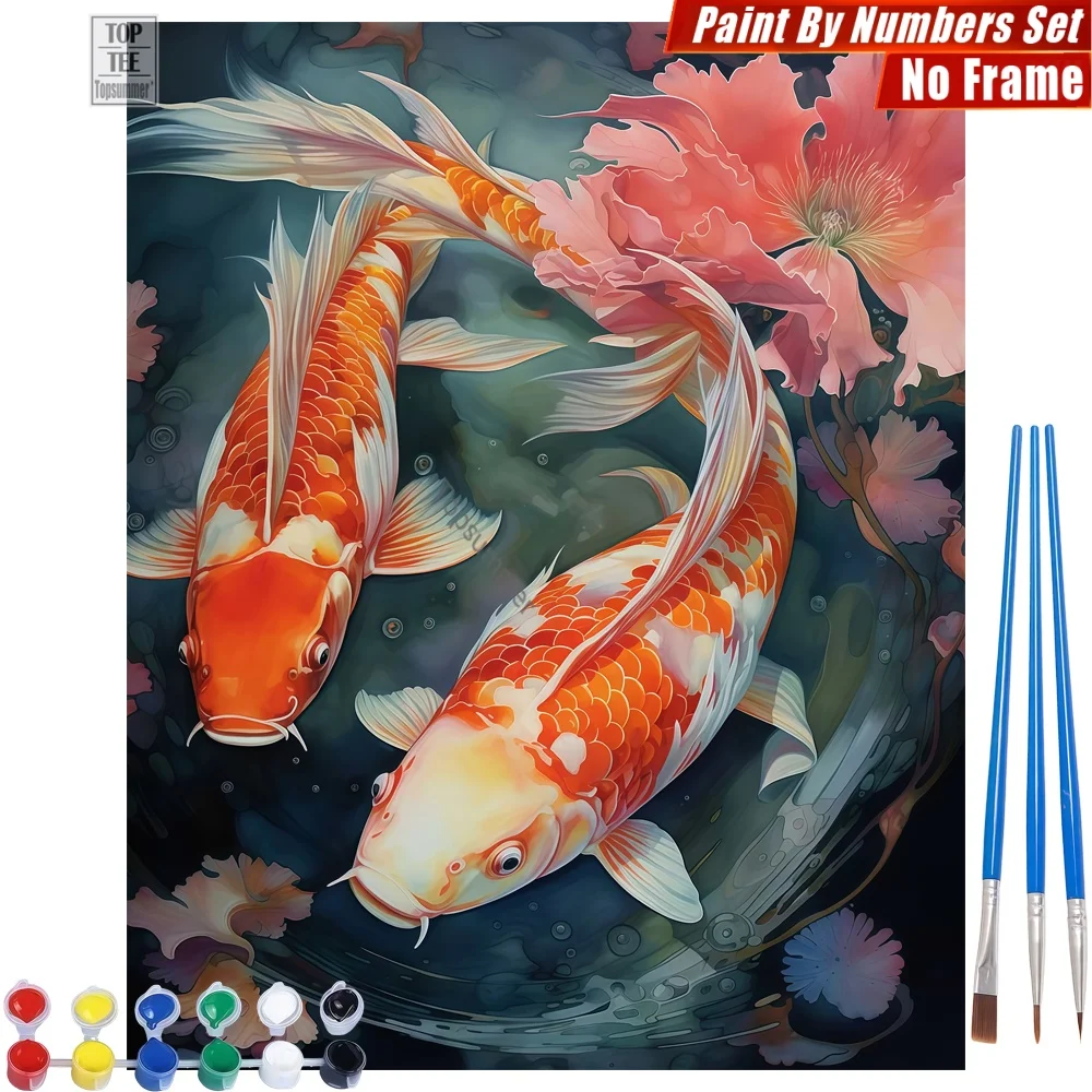 Koi-Fisch Rosa DIY Malen-nach-Zahlen-Set - Koi-Fisch Blumen Blasen Heim Schlafzimmer Deko Lehrertag Geschenk für Lehrer Image