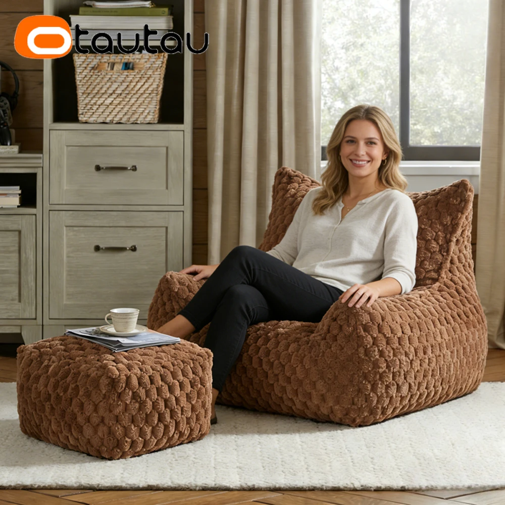 OTAUTAU Flauschiger Sitzsackbezug aus Kunstfell, Pouf-Sessel-Bezug, Winter, Weihnachten, SF588【Kein Füllstoff enthalten! Bitte kaufen Sie den Füllstoff selbst!】