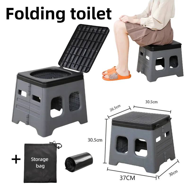 Klappbare Toilette, tragbar – Camping-Reise-Auto-Toilettensitz mit Aufbewahrungstasche, hochfestes PP für Erwachsene und Kinder, doppelter Verwendungszweck als Stuhl