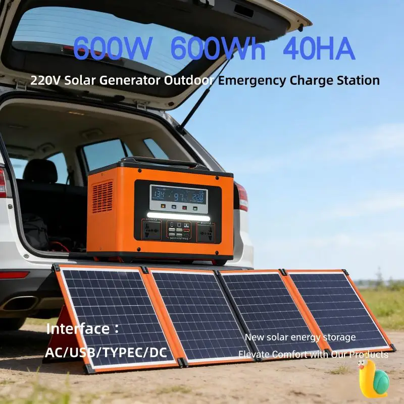 Nouvelle Station d'Énergie Portable 600W 600Wh 2026, Générateur Solaire AC 40Ah 220V, Station de Charge d'Urgence Extérieure pour Camping-Car, Camping et Voyage