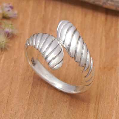 'Modern Swirl-Patterned Sterling Silver Wrap Ring from Bali'