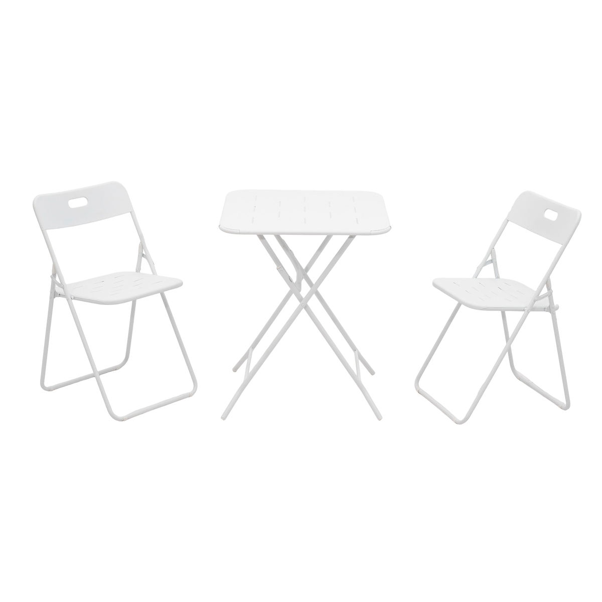 Merax Bistro Set klappbar 3-teilig Outdoor Stahl wetterfest 2 Stühle + Tisch Balkonmöbel Terrasse Gastronomie, Weiß Image