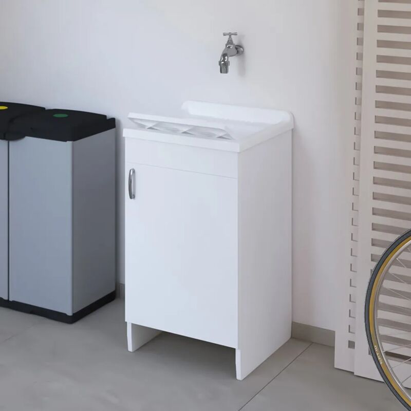 Inbagno - Mobile Lavatoio 45x50 Cm Bianco In Kit Di Montaggio Con Vasca E Asse Ikaro
