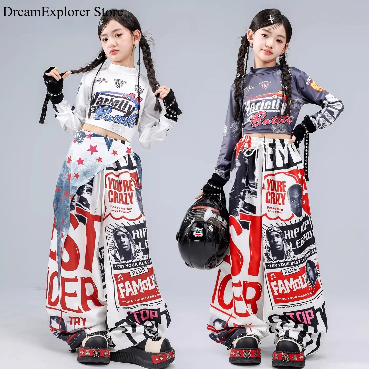 Mädchen Hip-Hop Buchstaben Crop Top Graffiti Jogginghose Kinder K-Pop Streetdance Kleidungsset Mädchen Gruppen-Streetwear Kostüm