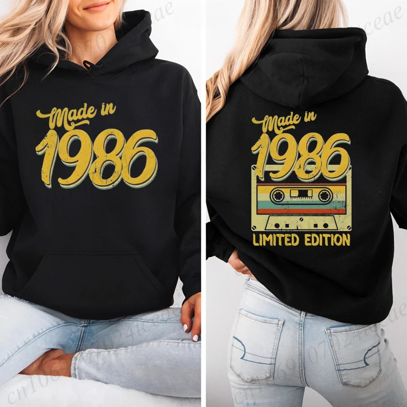 Neue Mode Frau Gedruckt Hoodie Täglich Casual Mode Mit Kapuze Sweatshirts Vintage 1986, Begrenzte Kassette Pullover Sweatshirts