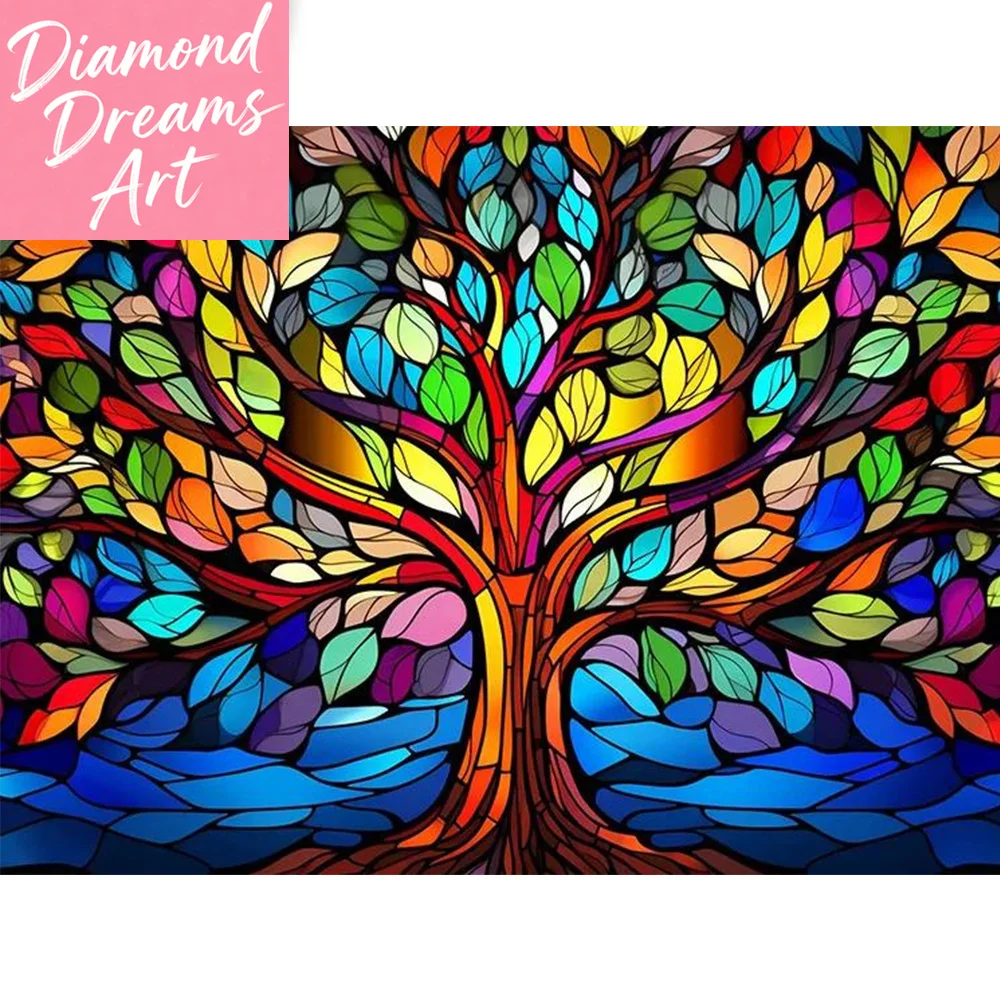 Rahmenlose 5D Diamant-Malerei Abstrakter Baum Vollfarbiges Mosaik-Landschaftsbild DIY Stickerei Heimdekoration Image