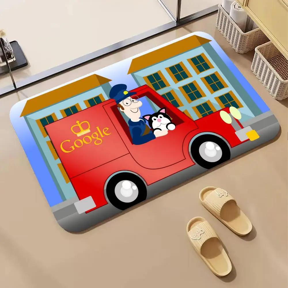 Cartoon P-Postman P-Pat Bodenmatte aus Diatomeenerde, schnell trocknende, saugfähige, rutschfeste Türmatte