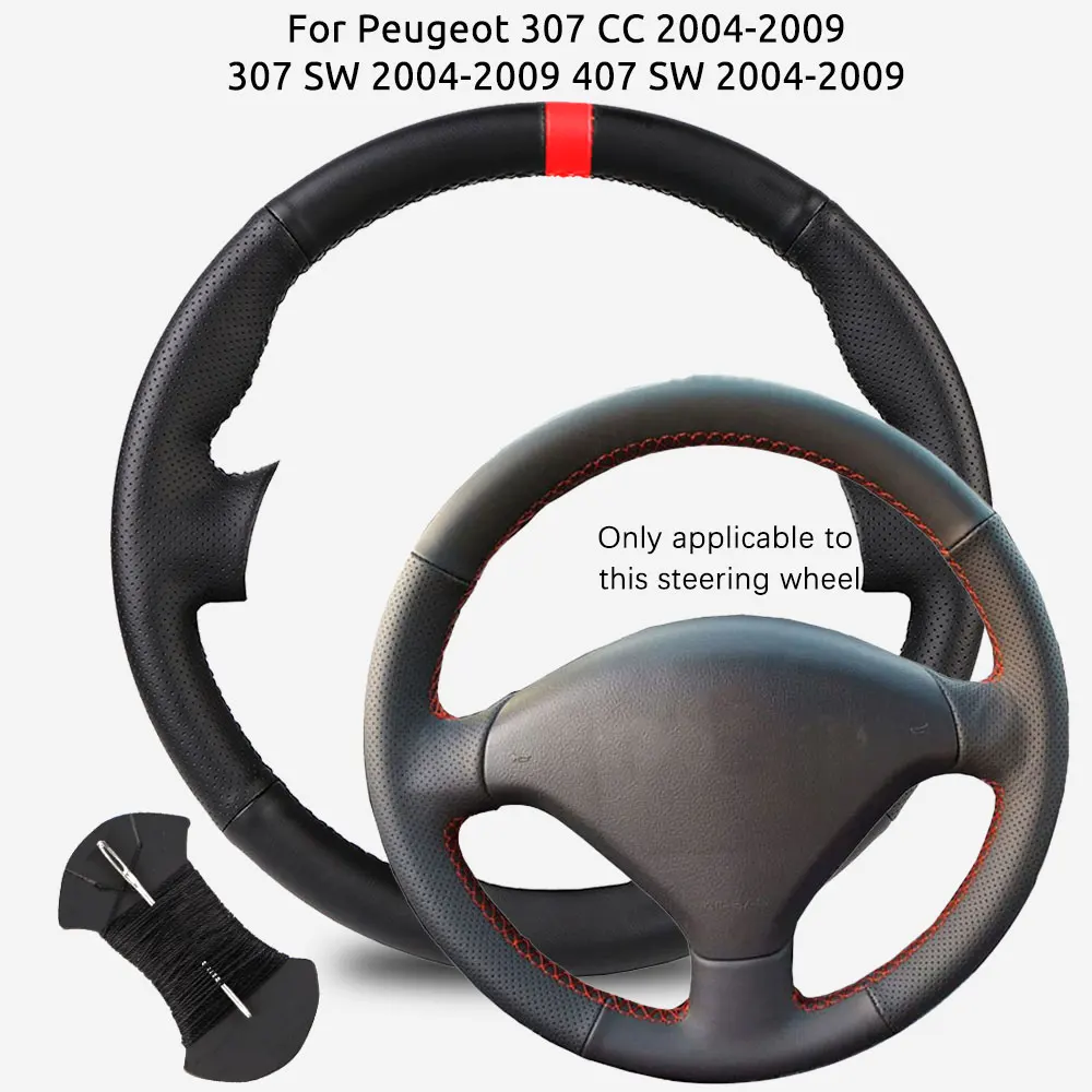 Housse de volant de voiture en cuir microfibre, sur mesure pour Peugeot 307 CC 2004-2009 307 SW 2004-2009 407 SW 2004-2009