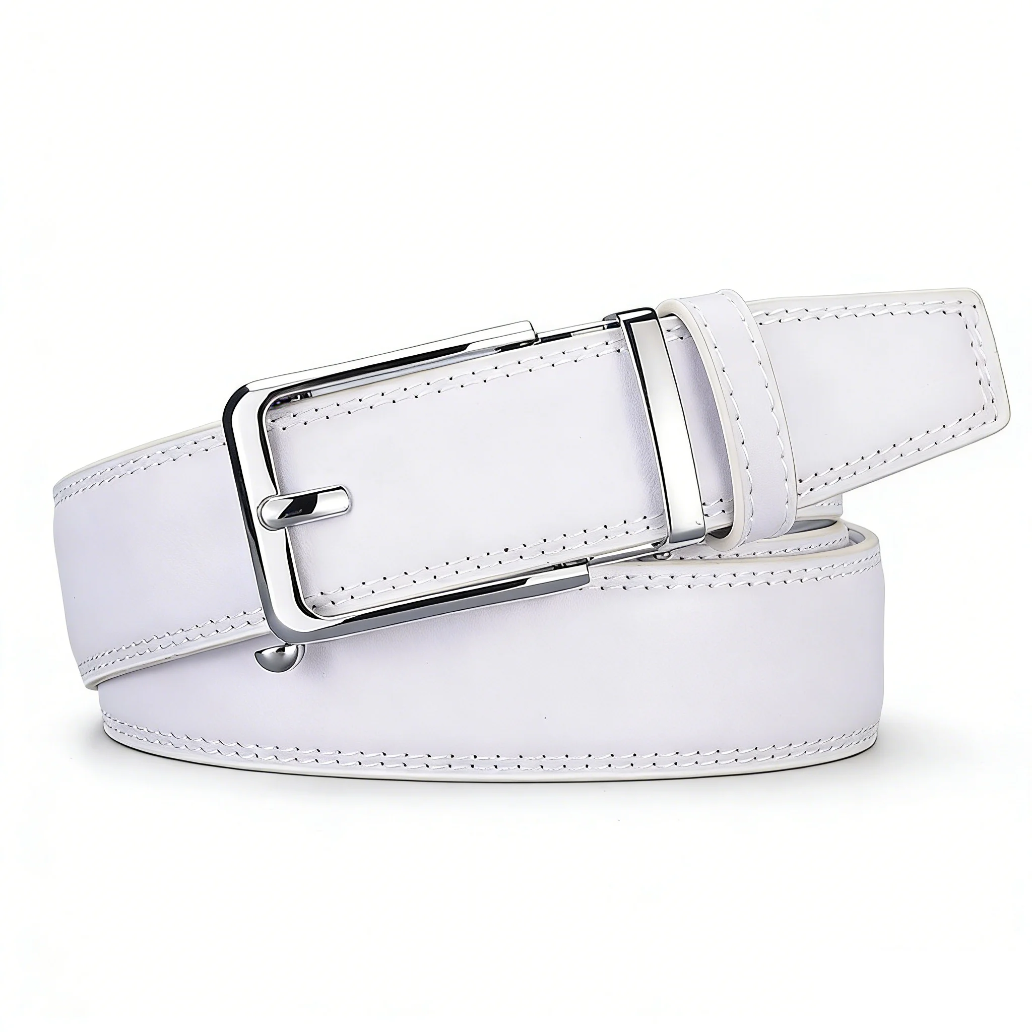 Click-Gürtel für Herren: Luxus-Designer-Gürtel mit weißer Automatikschnalle aus echtem Leder – Hochwertige Herren-Jeansgürtel Image