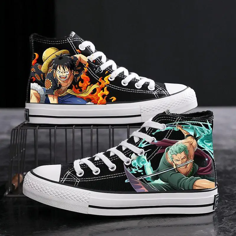 One Piece Herren Canvas-Schuhe High-Top Monkey D. Luffy Roronoa Zoro Casual Paar-Schuhe Sneakers Anime Graffiti Schuhe Geschenk